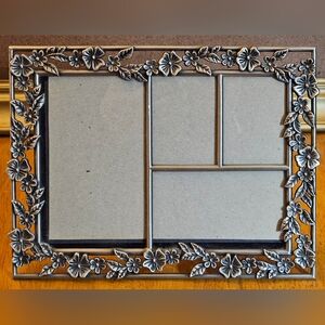 Floral Four Photo Collage Silver Colored Frame